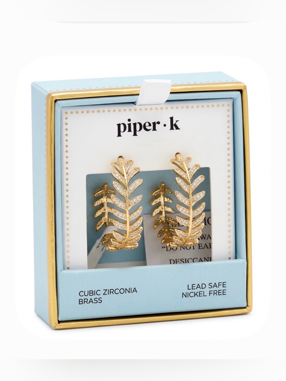 NWT ⚜️💎⚜️ Piper K Gold Leaf Cubic Zirconia Brass Earrings